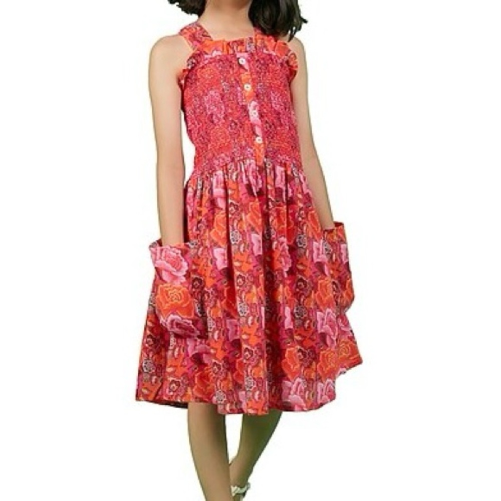 Ro’s Garden Vibrant Floral Kids Dress in Red and Pink